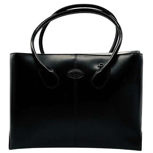 Tod's Black Double Top Handle Genuine Leather Tote Handbag