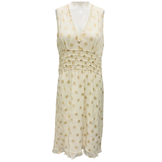 Derek Lam Ivory / Gold Metallic Polka Dot Print Sleeveless Silk Dress