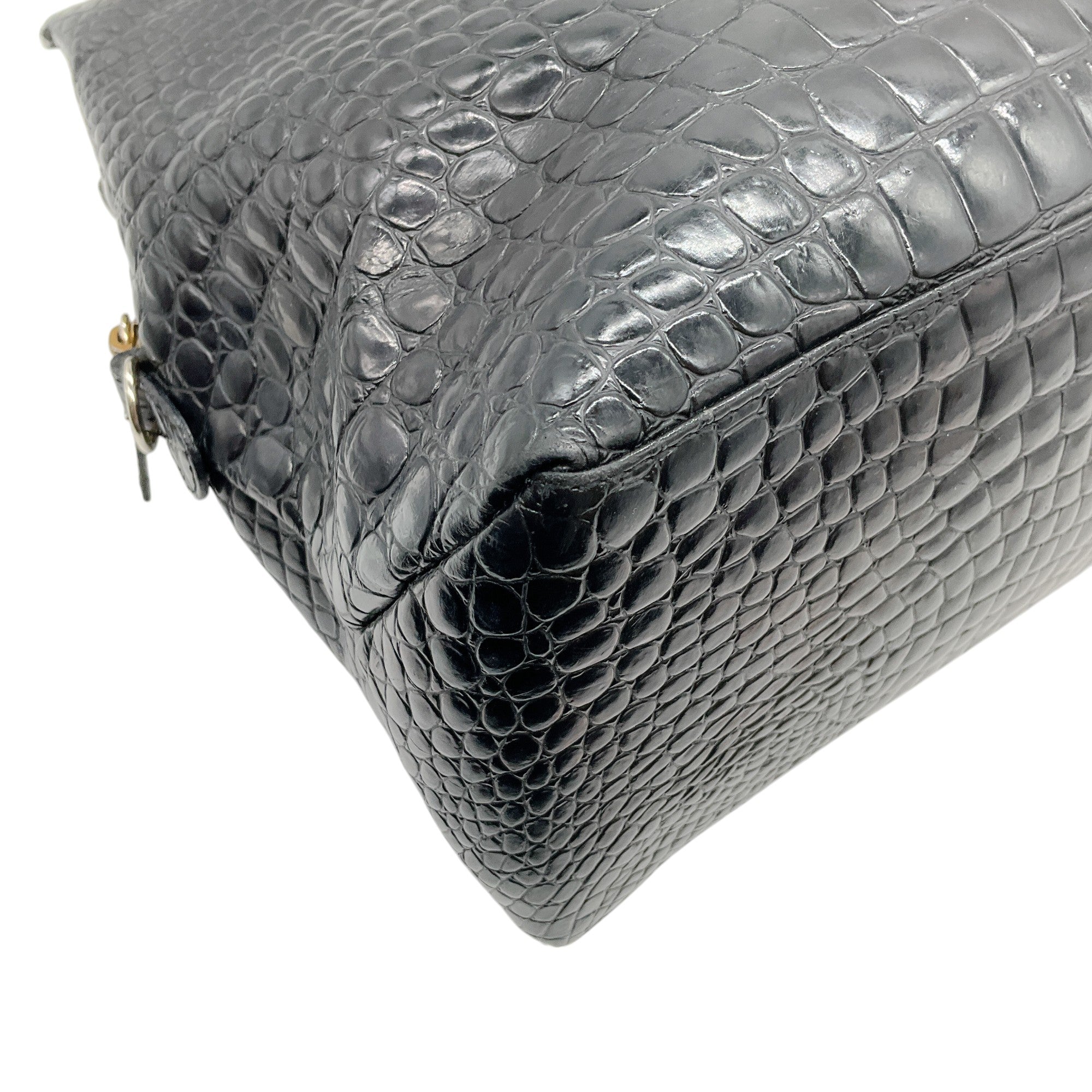 Versace Vintage 1990's Black Croc Embossed Satchel