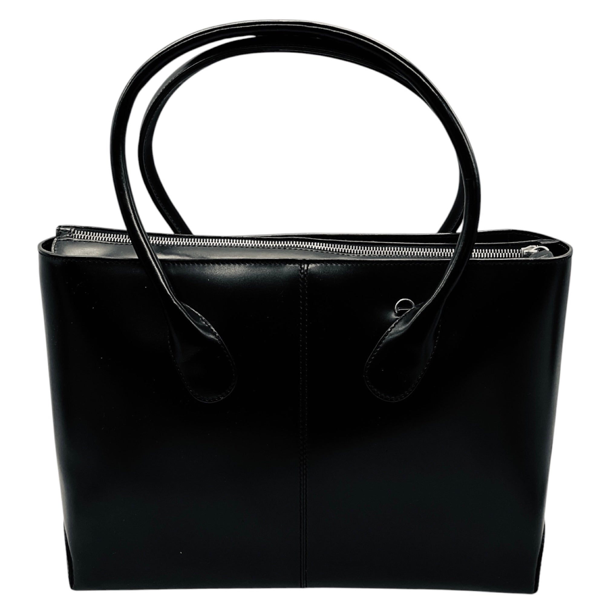 Tod's Black Double Top Handle Genuine Leather Tote Handbag