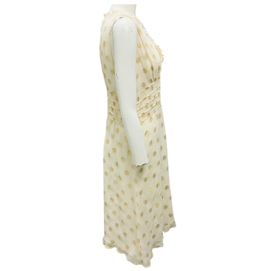Derek Lam Ivory / Gold Metallic Polka Dot Print Sleeveless Silk Dress