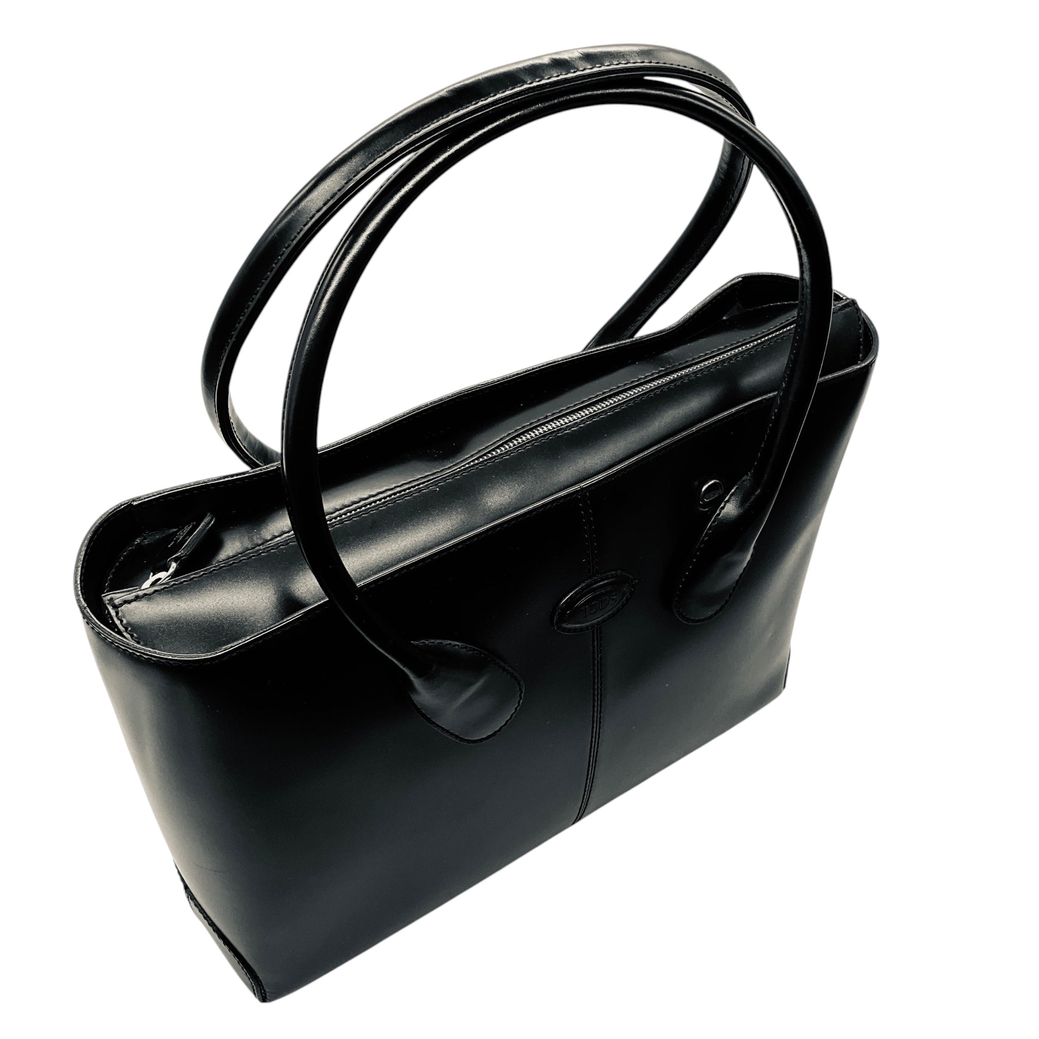 Tod's Black Double Top Handle Genuine Leather Tote Handbag