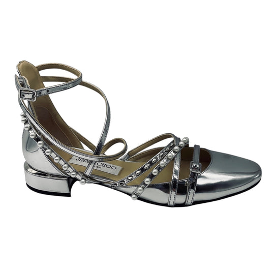 Jimmy Choo Silver Celestia 25MM Metallic Strappy Flats