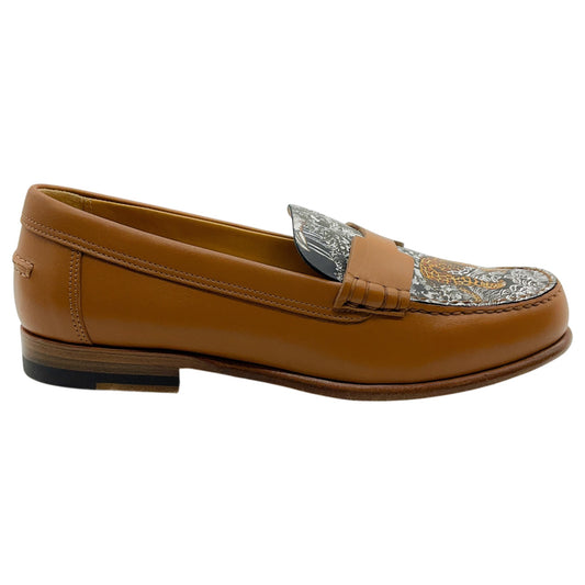 Hermes Light Brown Leather Kennedy Loafers with Leopard Printed Vamp
