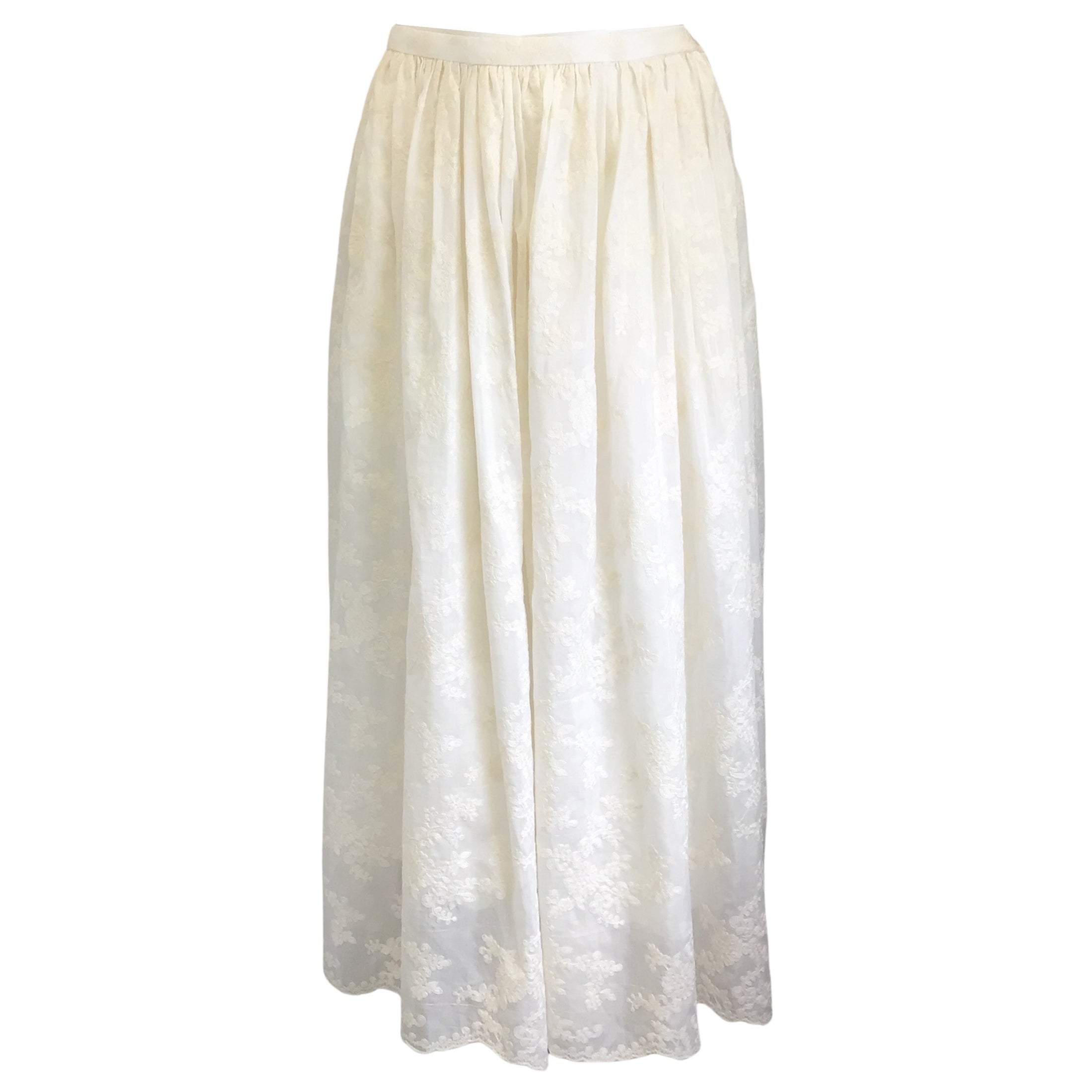 Lena Hoschek White Embroidered Chamomile Midi Skirt