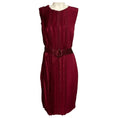 Load image into Gallery viewer, Oscar de la Renta Garnet Red Pleated Sleeveless Silk Midi Cocktail Dress with Belt
