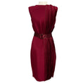Load image into Gallery viewer, Oscar de la Renta Garnet Red Pleated Sleeveless Silk Midi Cocktail Dress with Belt

