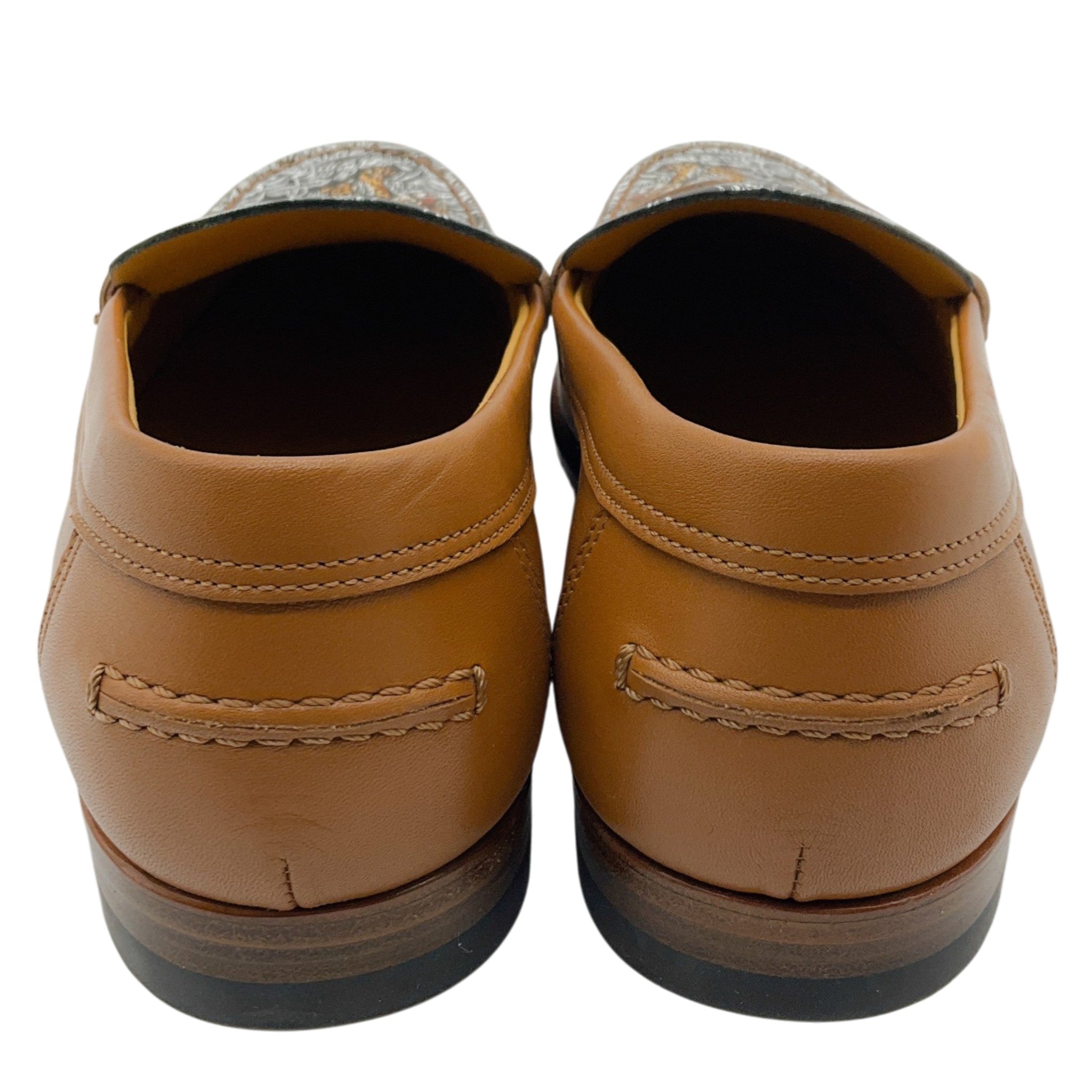 Hermes Light Brown Leather Kennedy Loafers with Leopard Printed Vamp