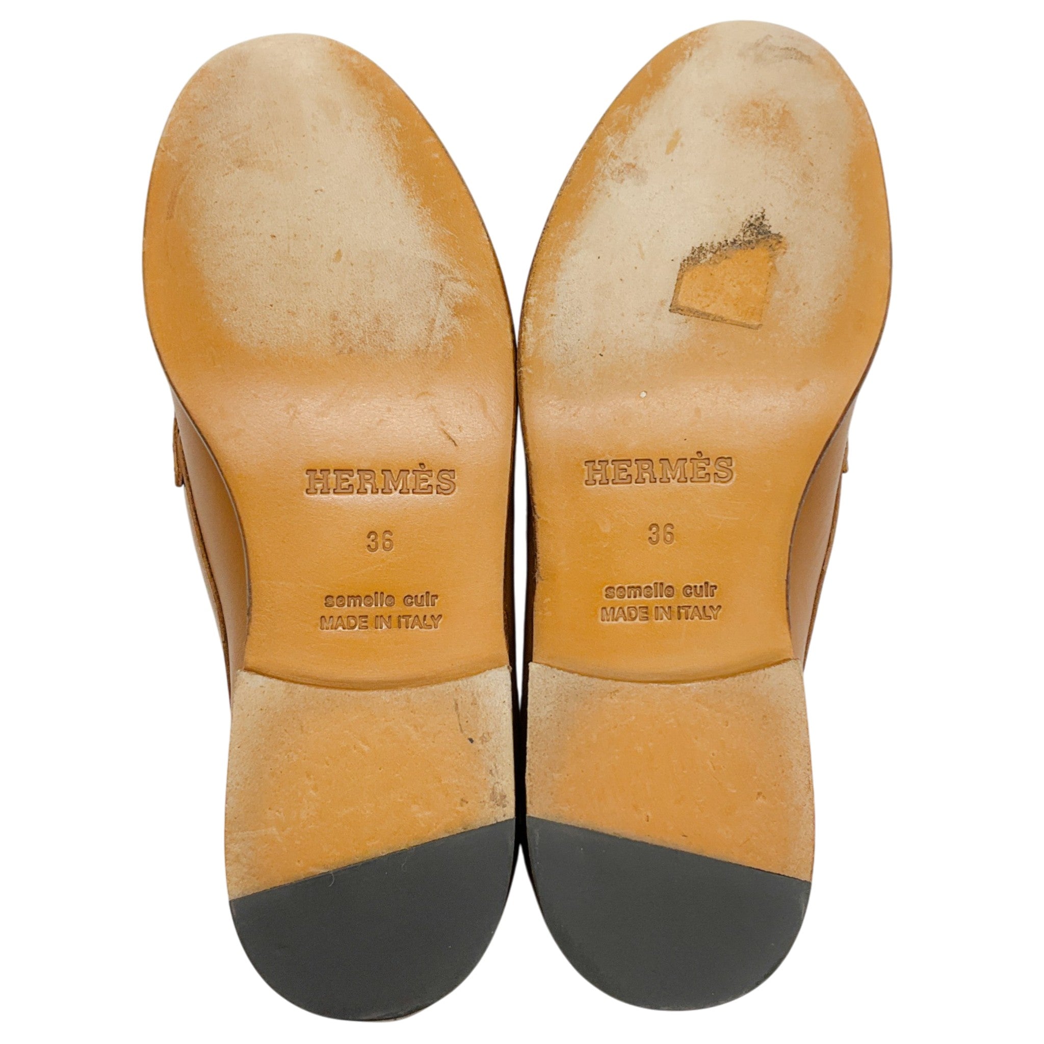 Hermes Light Brown Leather Kennedy Loafers with Leopard Printed Vamp