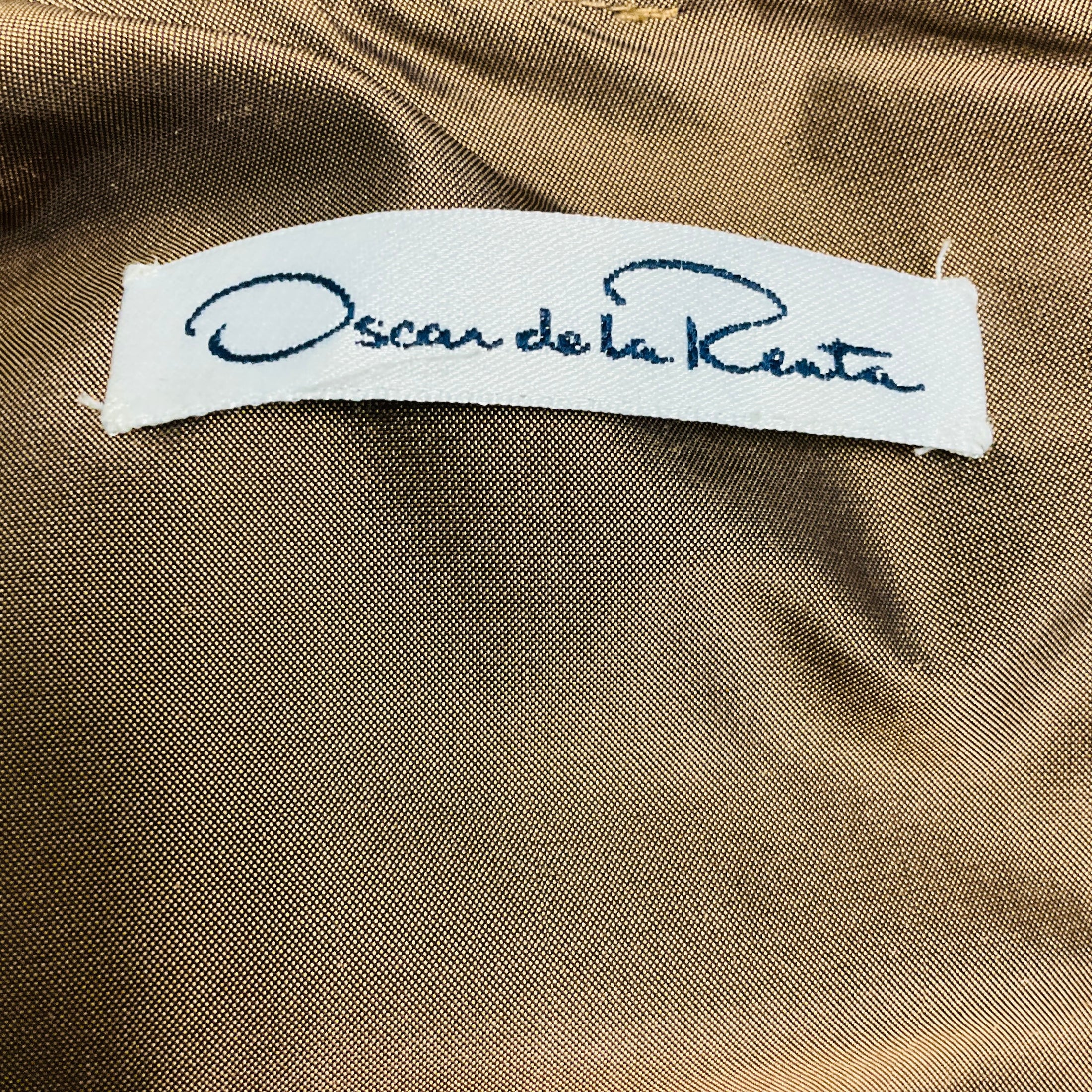 Oscar de la Renta Taupe Multi Bead Embellished and Embroidered Short Sleeved Flared Cocktail Dress