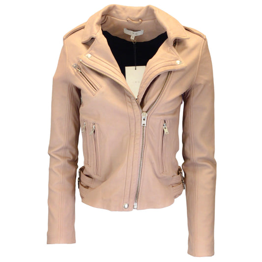 IRO Pink Han Moto Zip Lambskin Leather Jacket