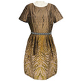 Load image into Gallery viewer, Oscar de la Renta Taupe Multi Bead Embellished and Embroidered Short Sleeved Flared Cocktail Dress
