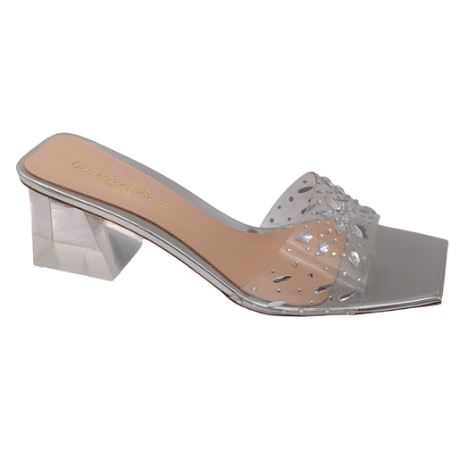Gianvito Rossi Silver / Clear Heel Crystal Embellished Mule Sandals