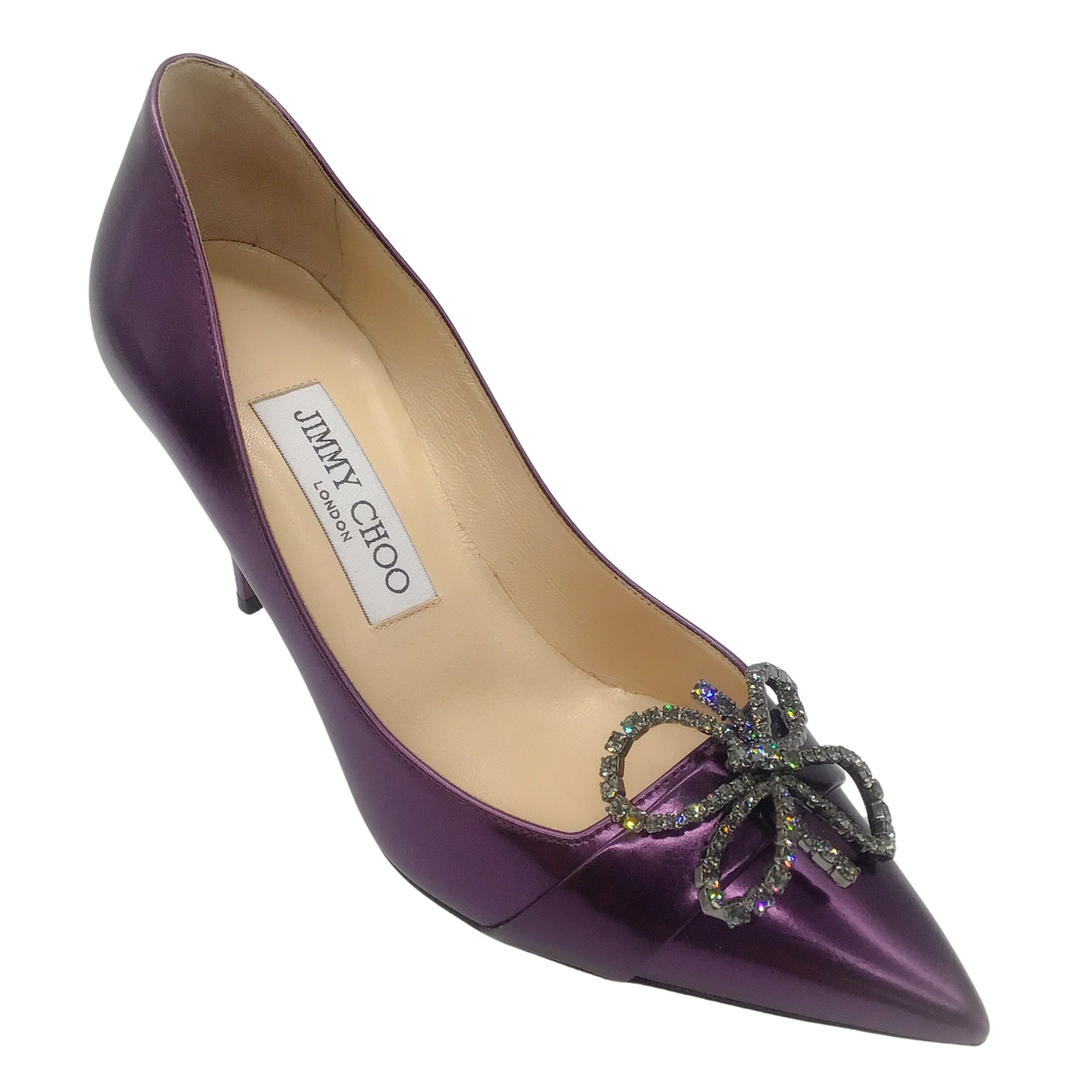 Jimmy Choo Purple Crystal Embellished Patent Leather Pumps