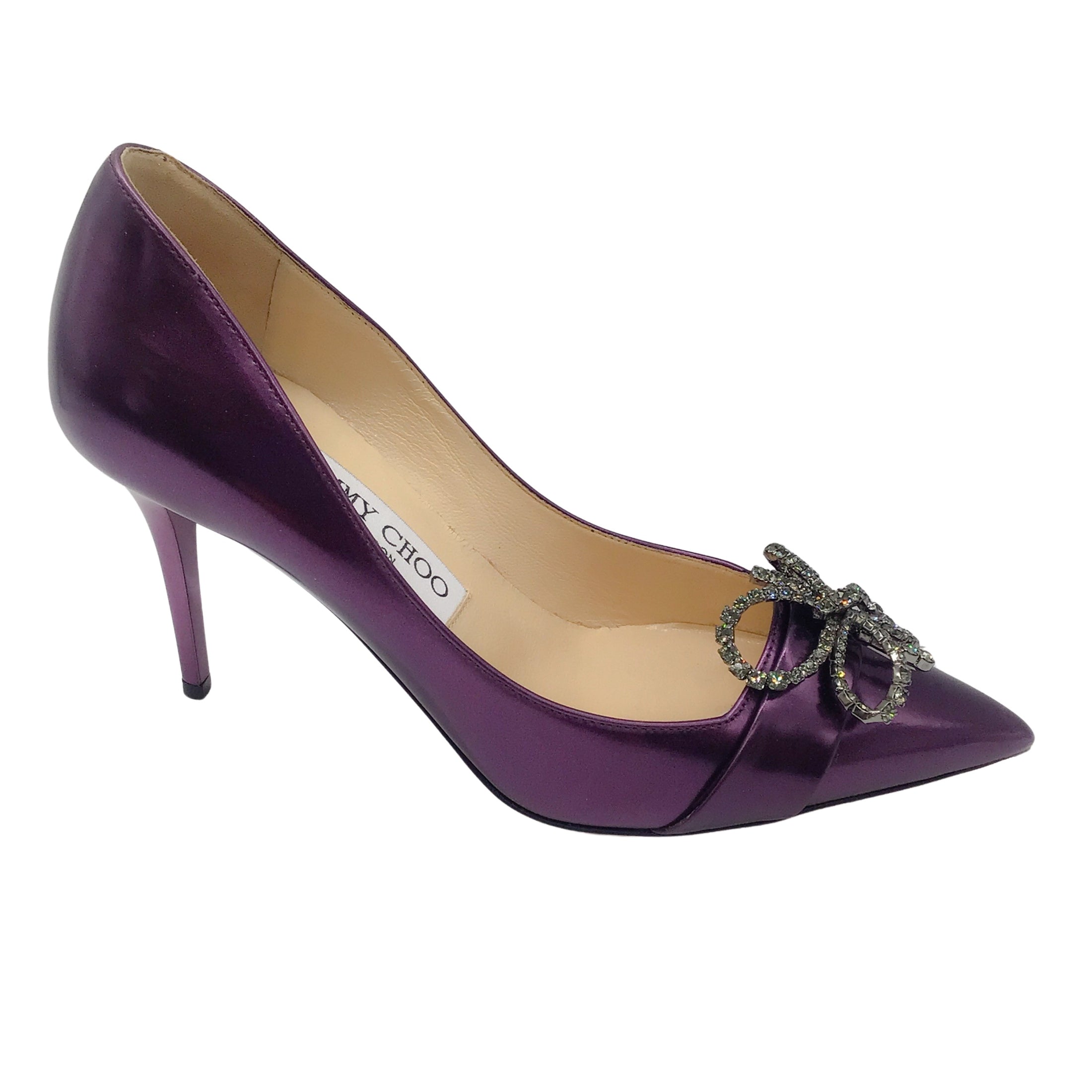 Jimmy Choo Purple Crystal Embellished Patent Leather Pumps