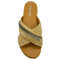 Load image into Gallery viewer, Prada Beige Raffia Crystal Embellished Slide Sandals
