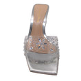 Load image into Gallery viewer, Gianvito Rossi Silver / Clear Heel Crystal Embellished Mule Sandals
