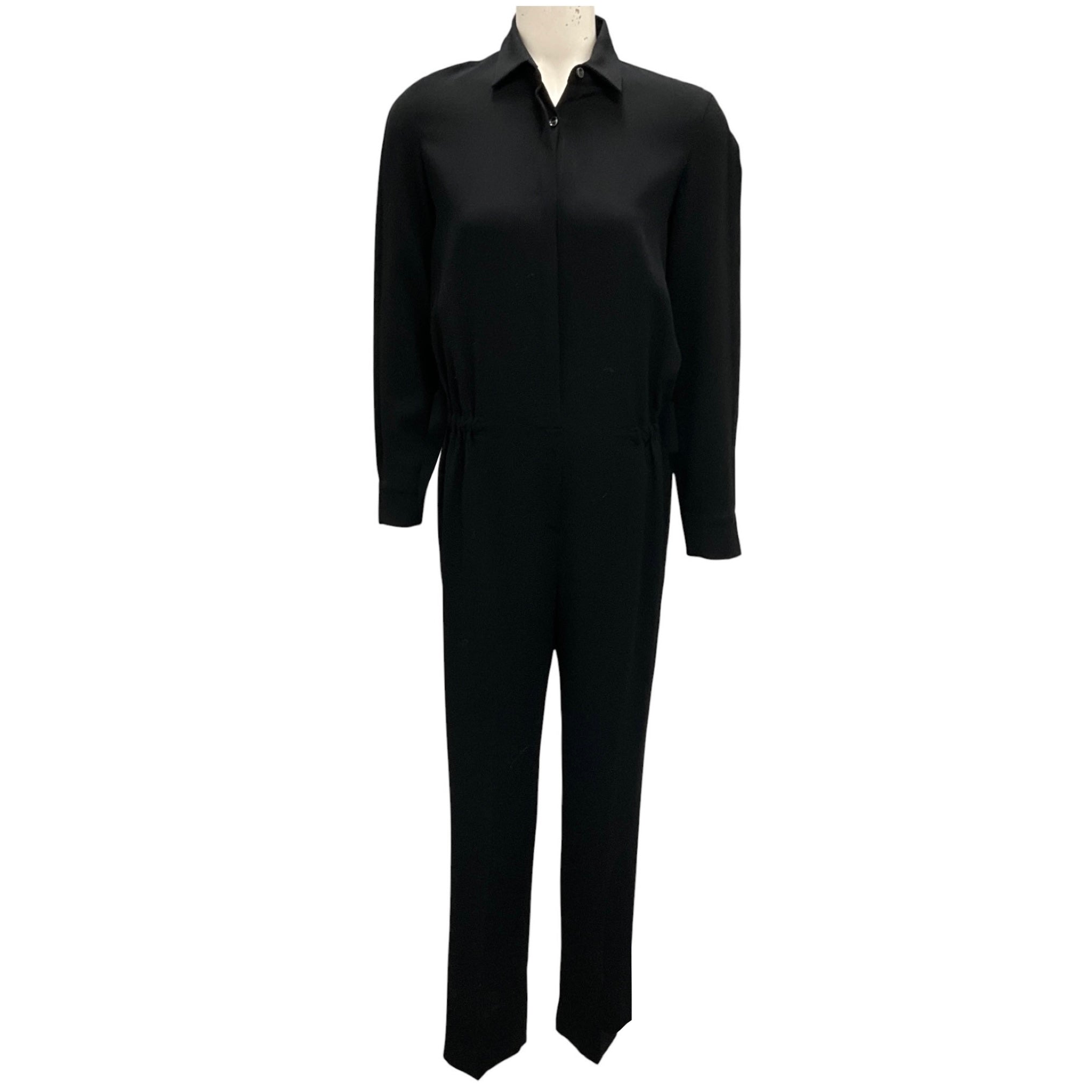 Maison Martin Margiela Black Long Sleeved Cinched Waist Crepe Jumpsuit