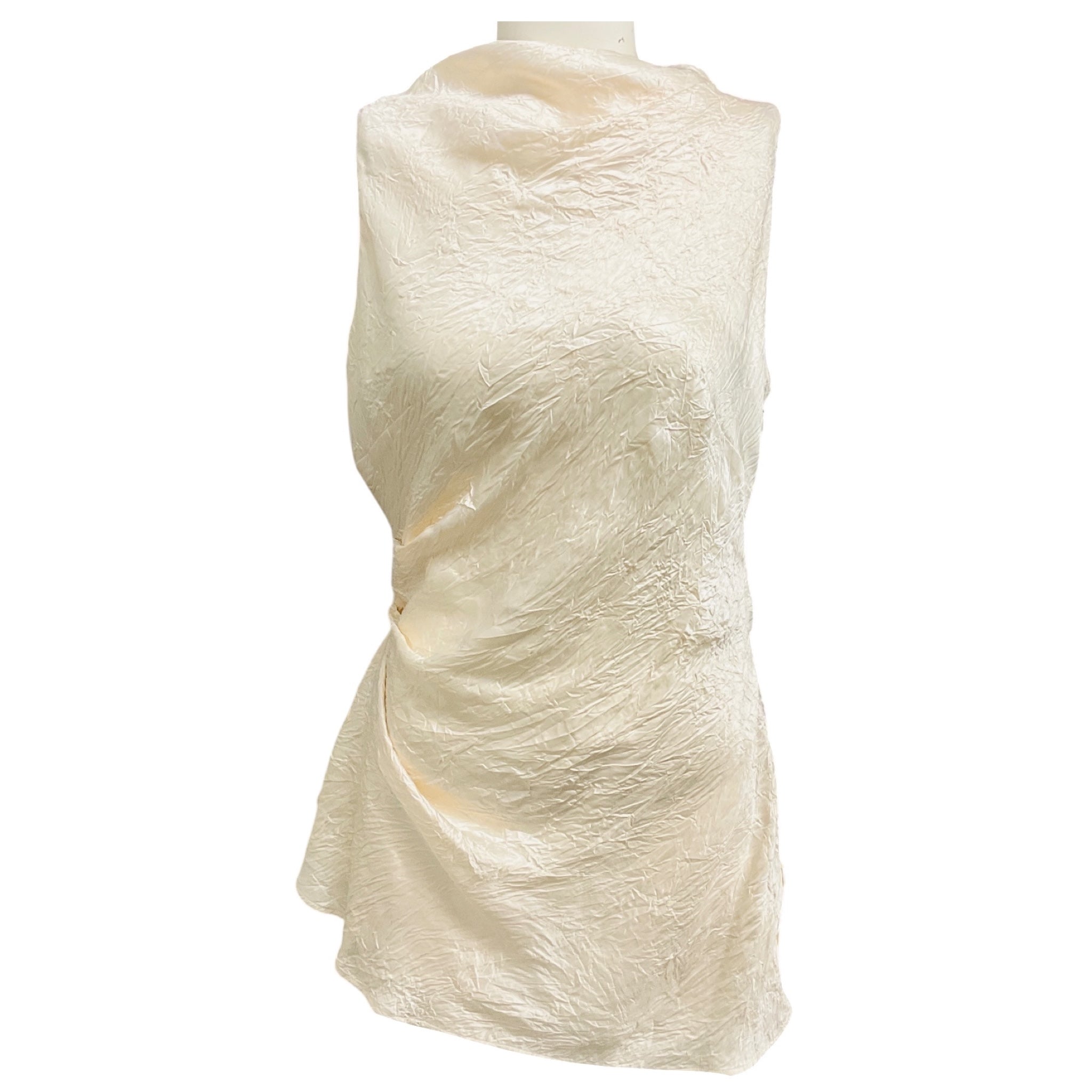 McQueen Oyster Smashed Satin Asymmetric High Neck Top