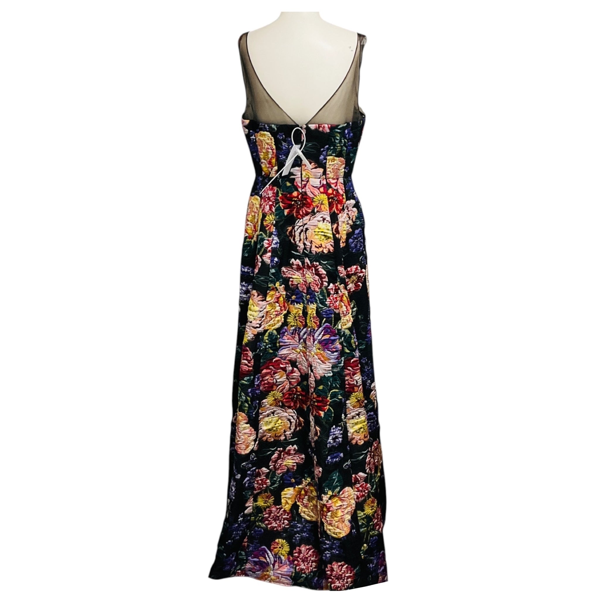 Marchesa Notte Black Multi Floral Jacquard Formal Dress / Evening Gown