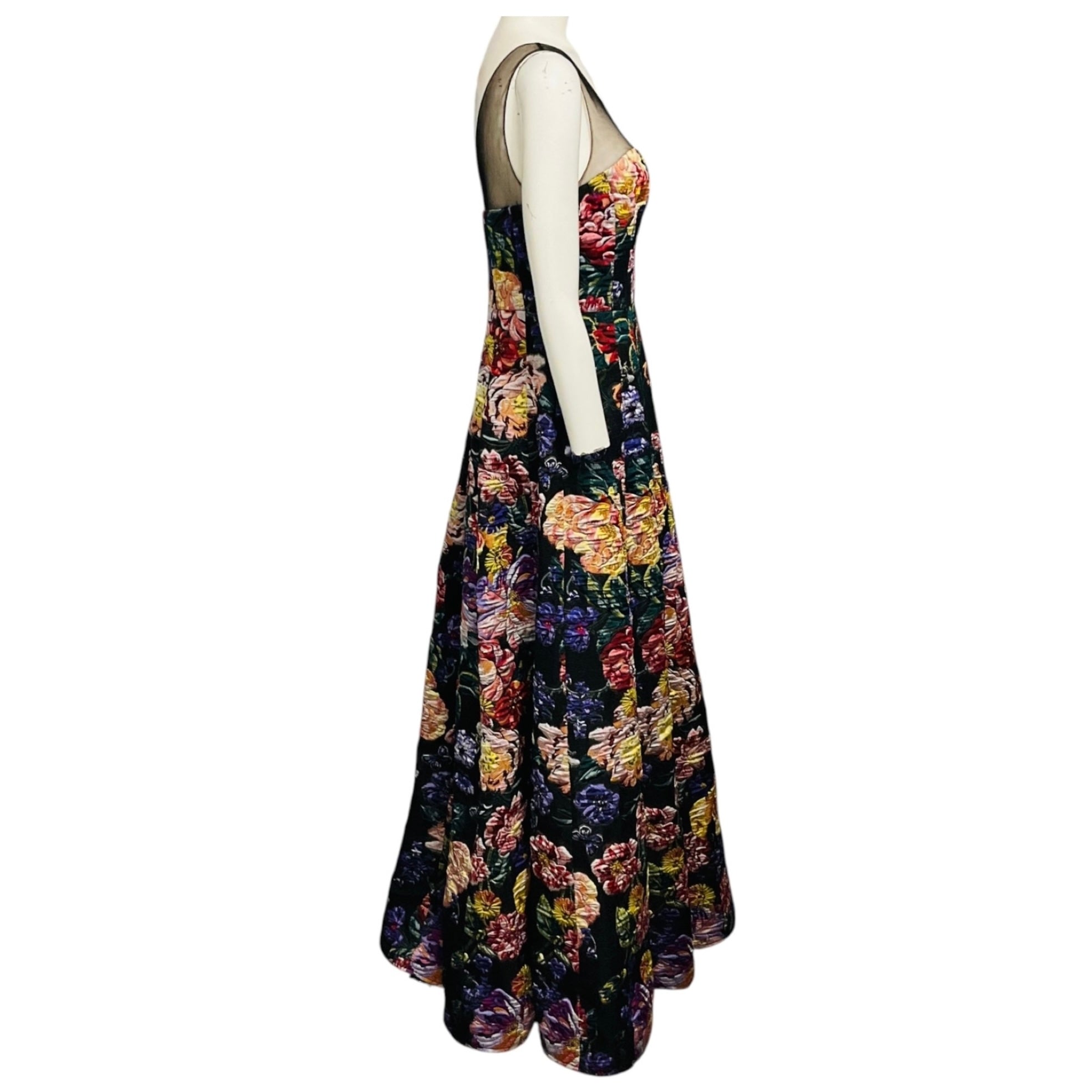 Marchesa Notte Black Multi Floral Jacquard Formal Dress / Evening Gown