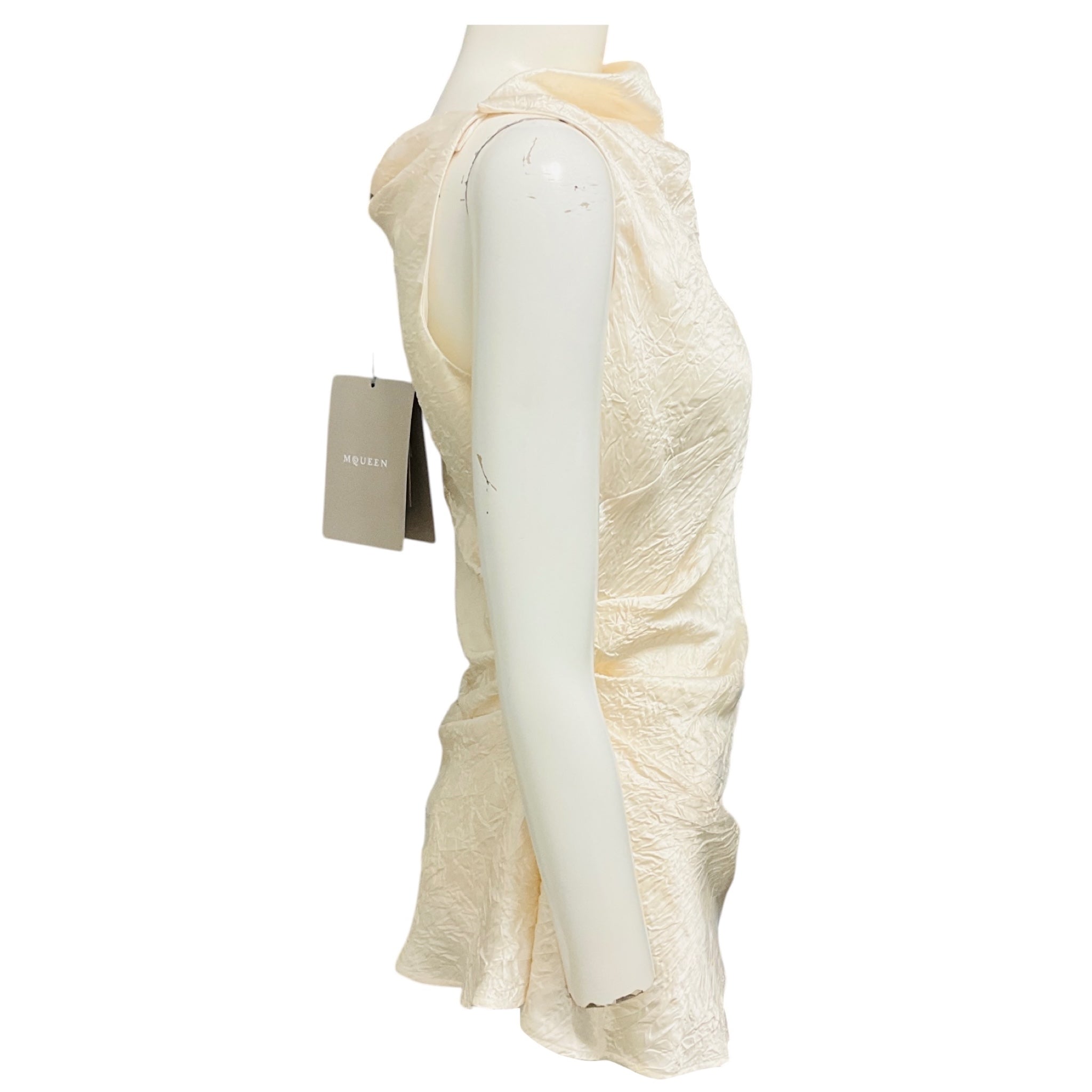 McQueen Oyster Smashed Satin Asymmetric High Neck Top