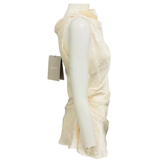 McQueen Oyster Smashed Satin Asymmetric High Neck Top
