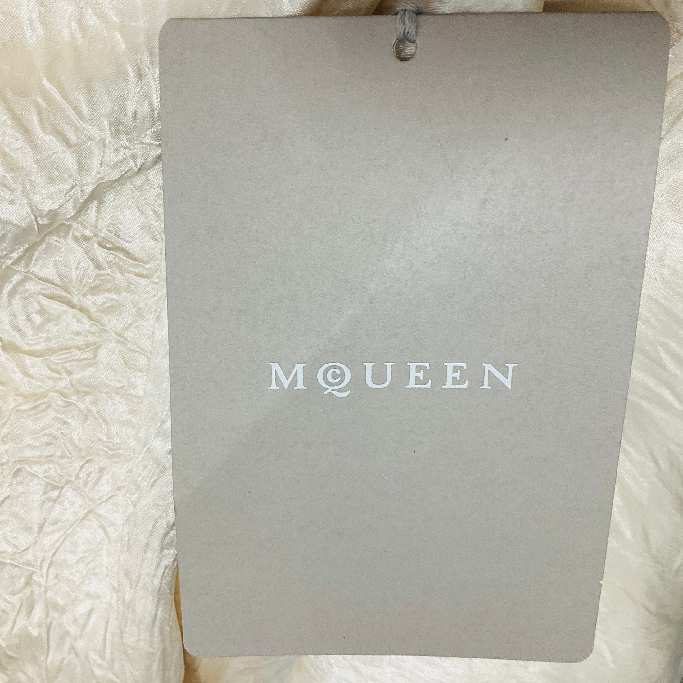 McQueen Oyster Draped Smashed Satin Asymmetric Hem Midi Dress