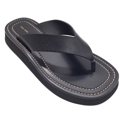 The Row Black Ginza Flat Leather Sandals