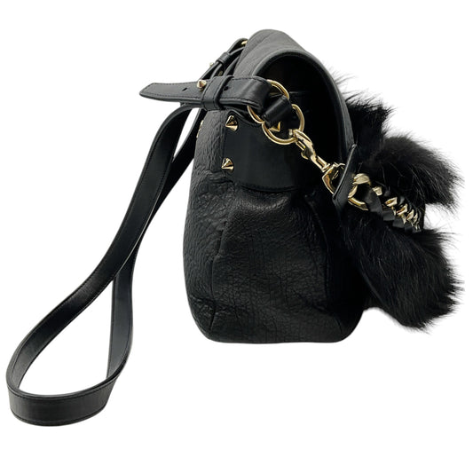 Elena Ghisellini Black Leather and Fur Three Way Bag