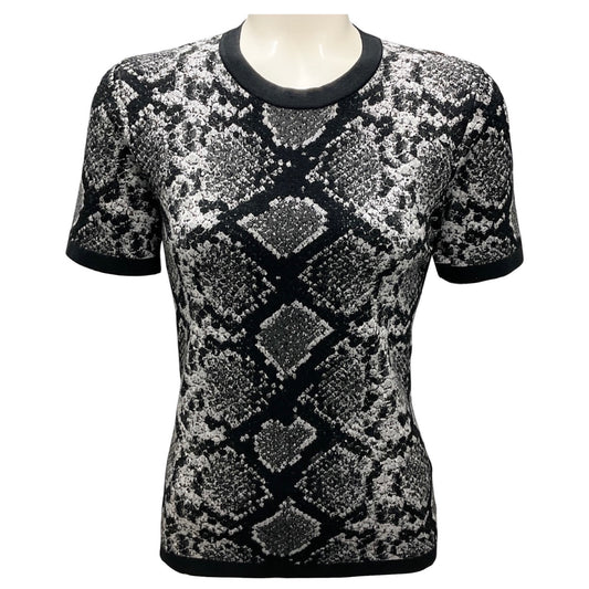 Michael Kors Collection Banker Melange Python Jacquard Stretch Viscose Short Sleeve Sweater