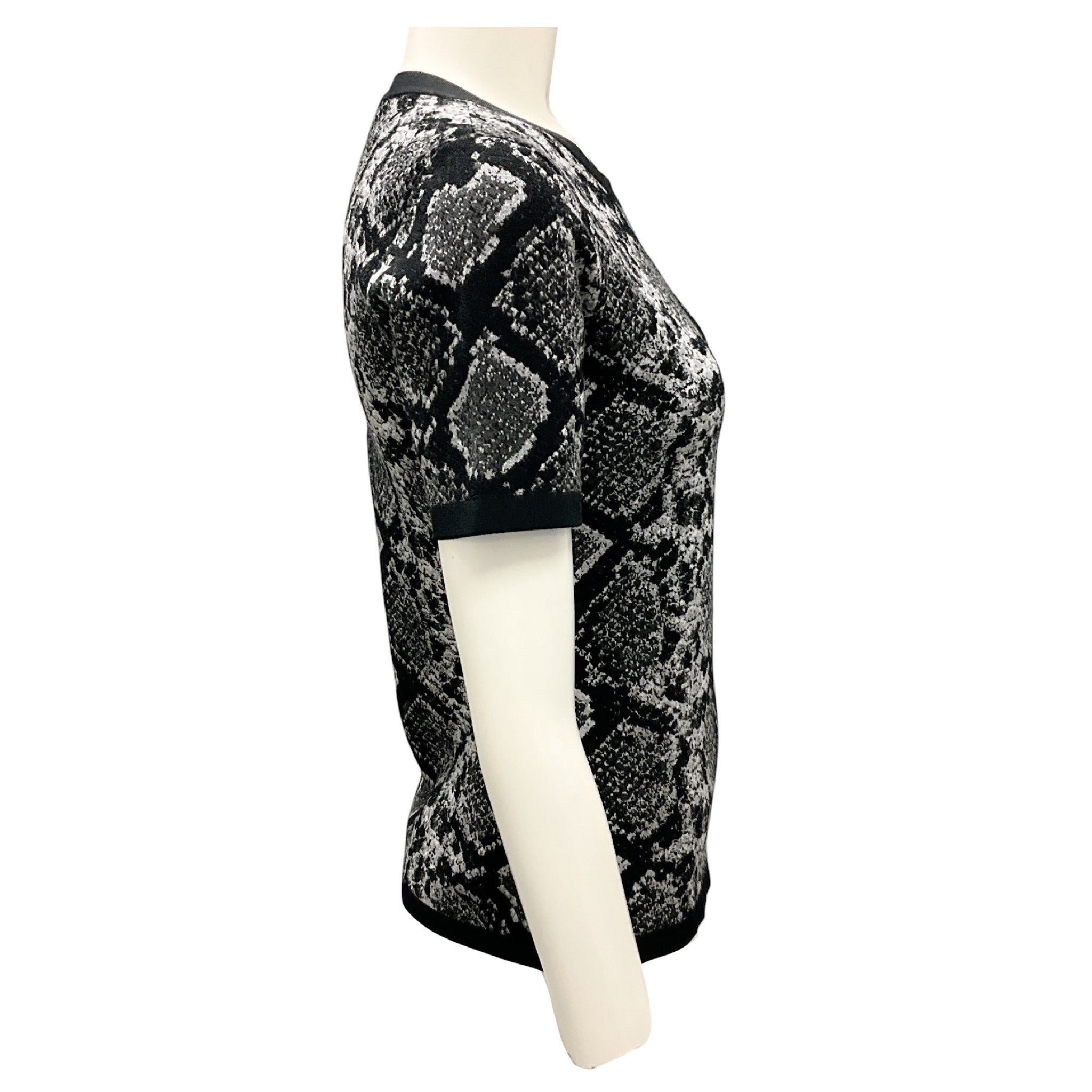 Michael Kors Collection Banker Melange Python Jacquard Stretch Viscose Short Sleeve Sweater