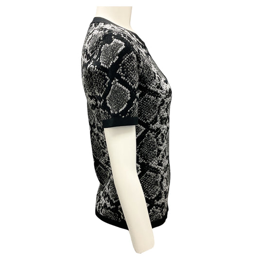 Michael Kors Collection Banker Melange Python Jacquard Stretch Viscose Short Sleeve Sweater