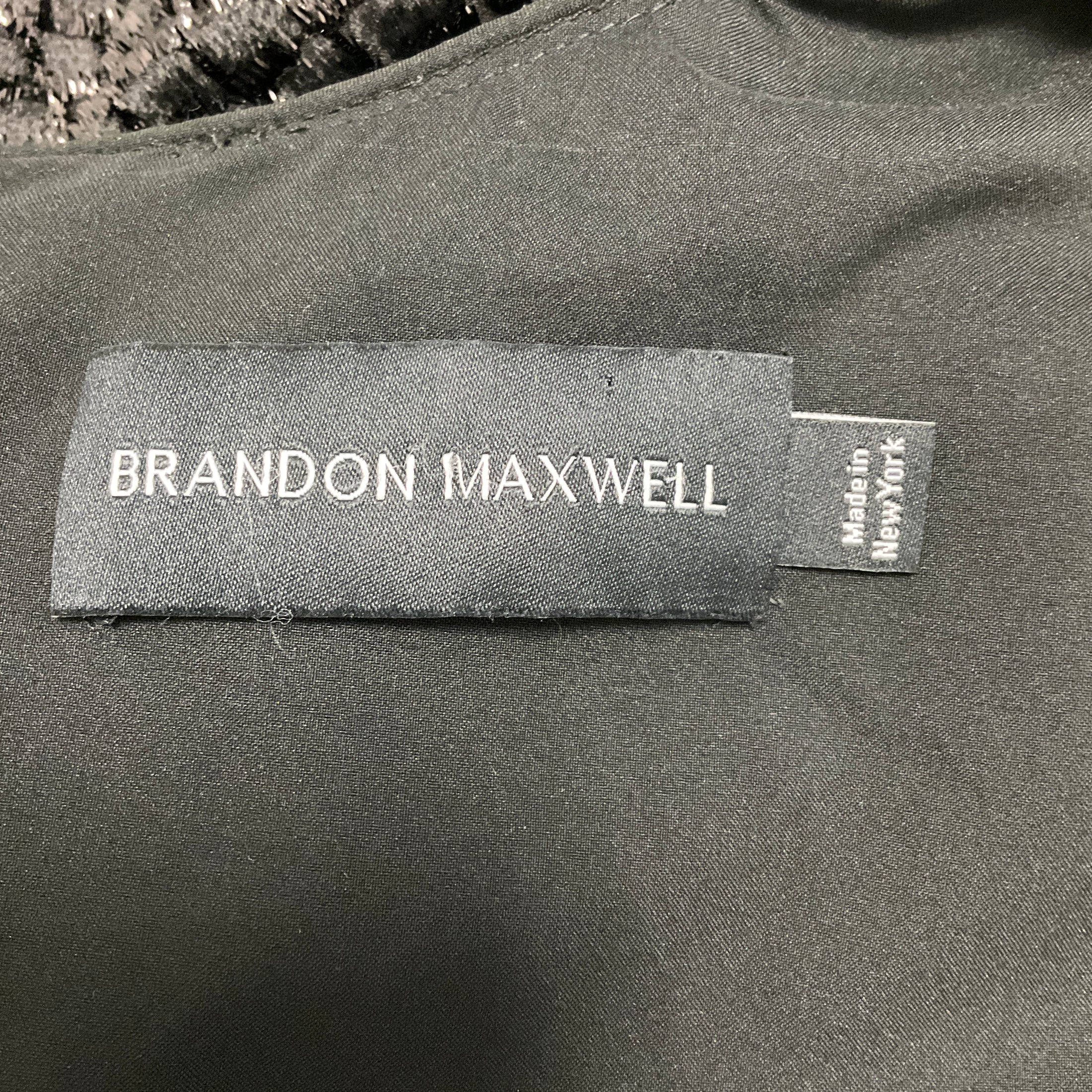 Brandon Maxwell Black Long Sleeved Shimmer Velvet Gown / Formal Dress