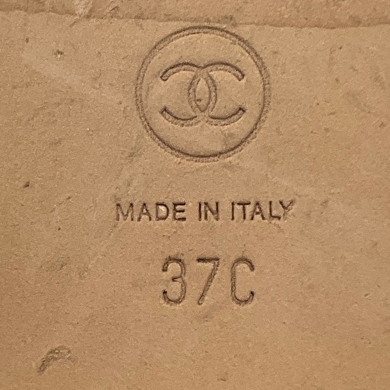 Chanel Tan / Black Logo Leather and Cork Slide Sandals