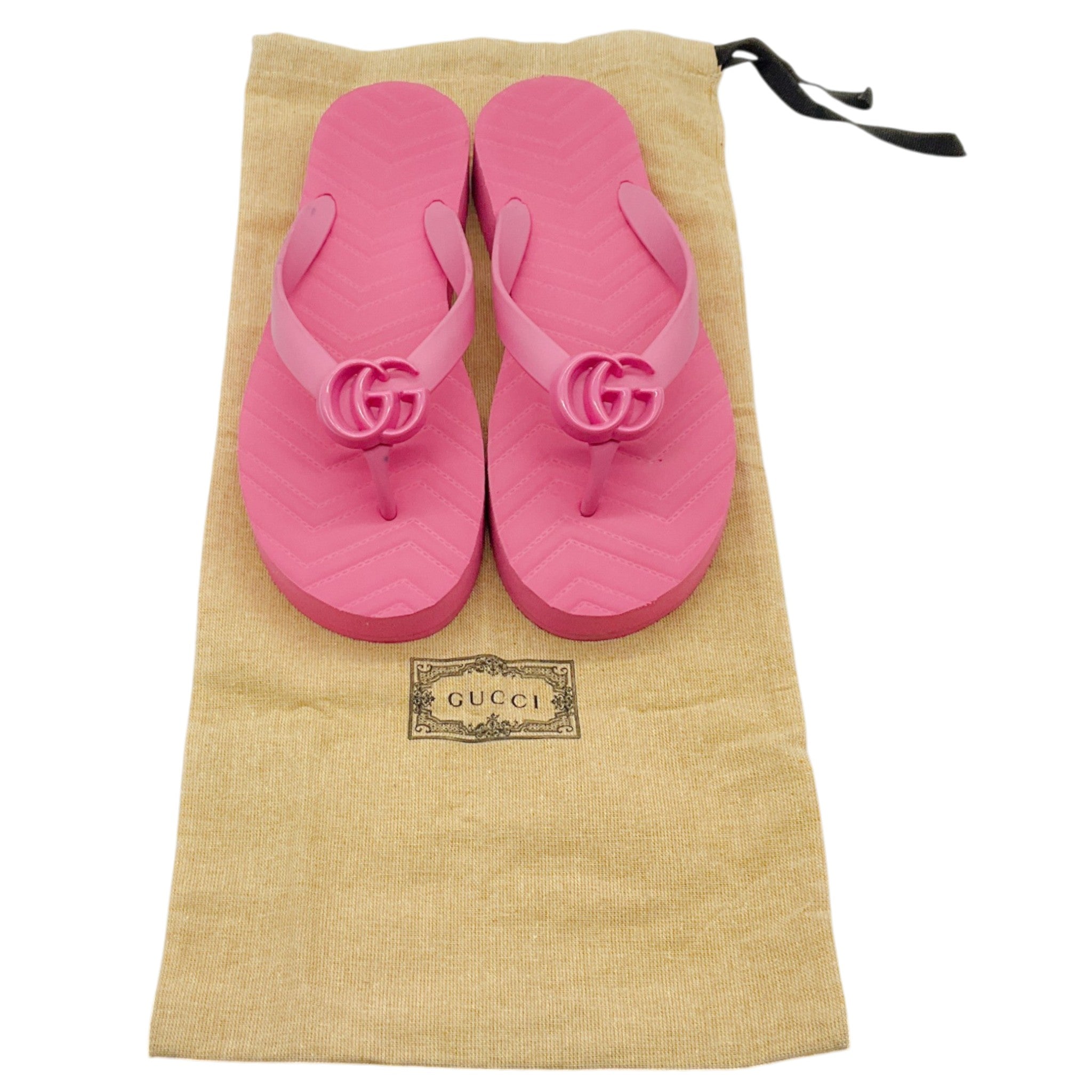 Gucci Pink Rubber Marmont Flip Flops