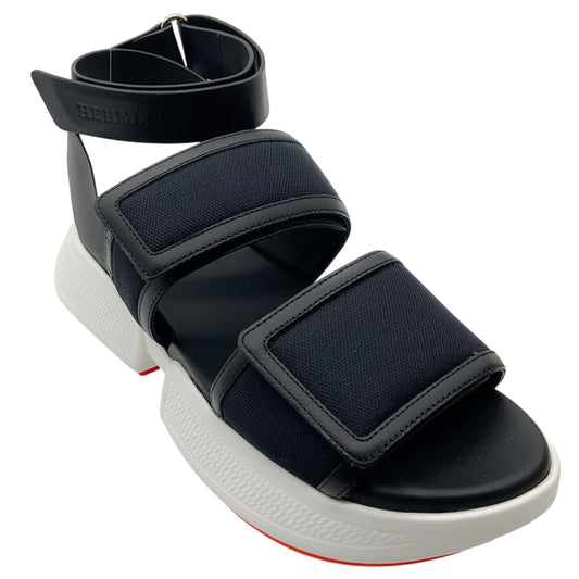 Hermes Black Leather 50mm Greek Two Strap Sandals
