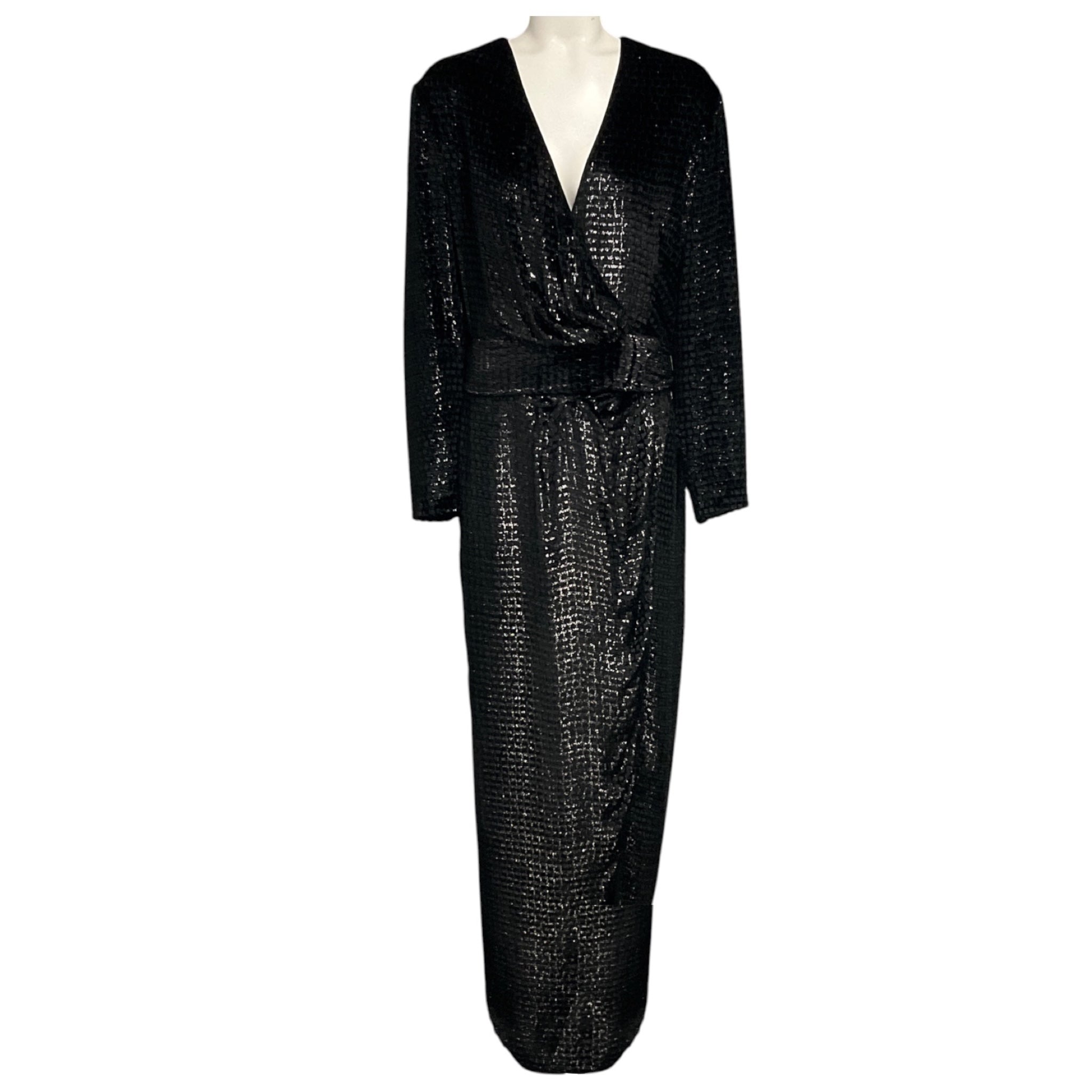 Brandon Maxwell Black Long Sleeved Shimmer Velvet Gown / Formal Dress