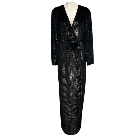 Brandon Maxwell Black Long Sleeved Shimmer Velvet Gown / Formal Dress