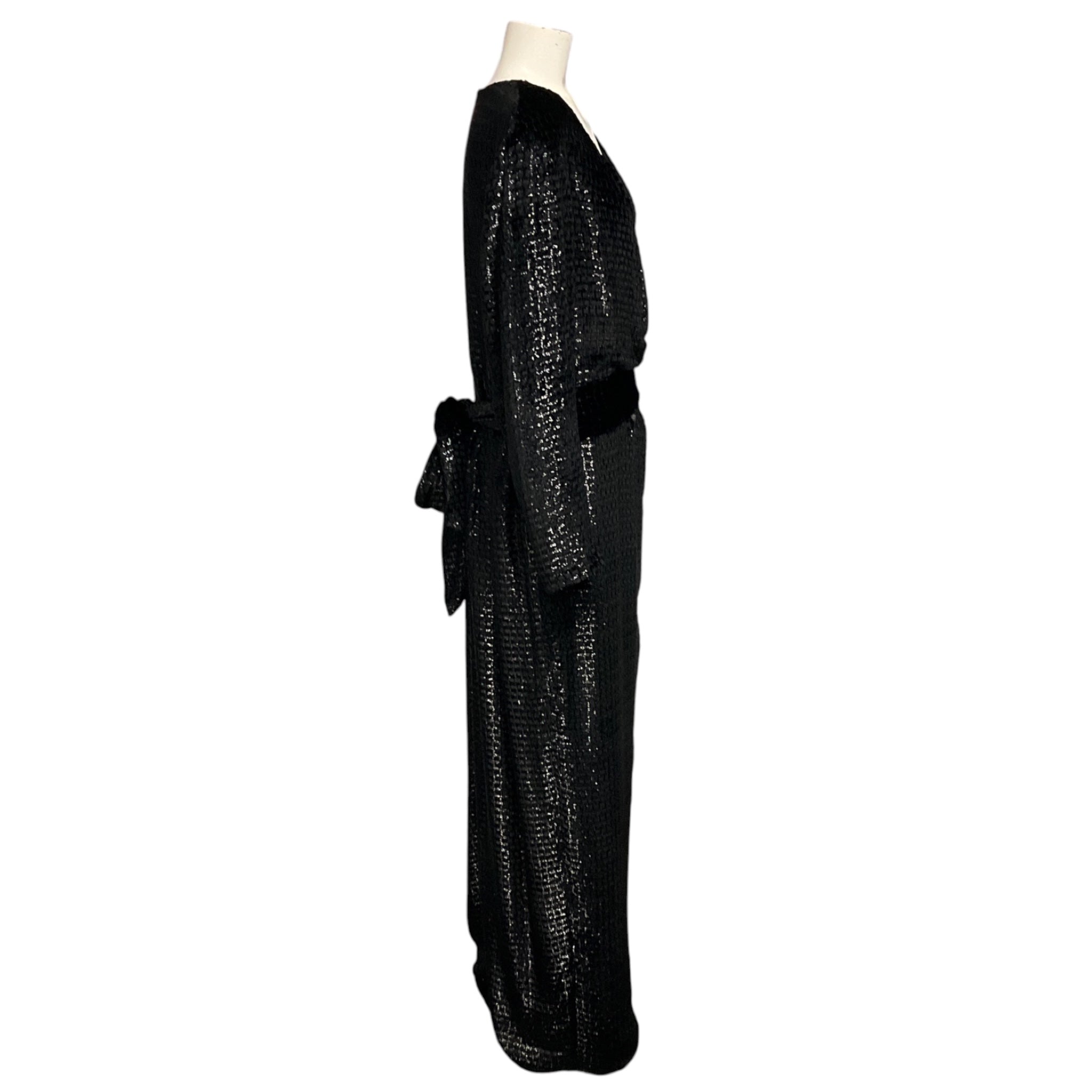 Brandon Maxwell Black Long Sleeved Shimmer Velvet Gown / Formal Dress