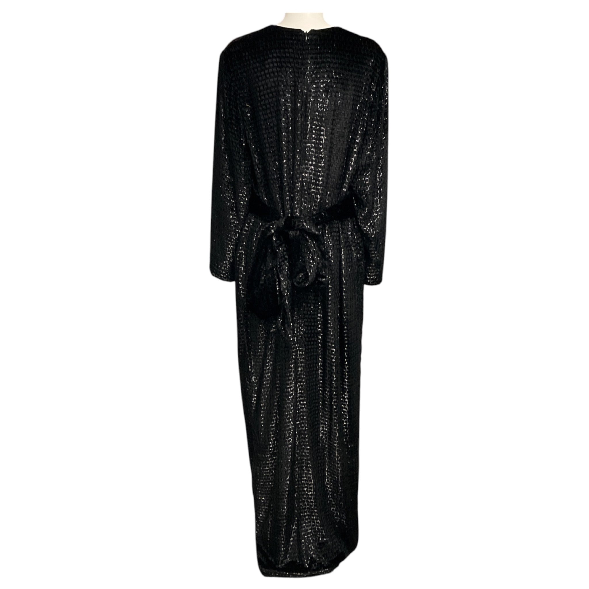 Brandon Maxwell Black Long Sleeved Shimmer Velvet Gown / Formal Dress