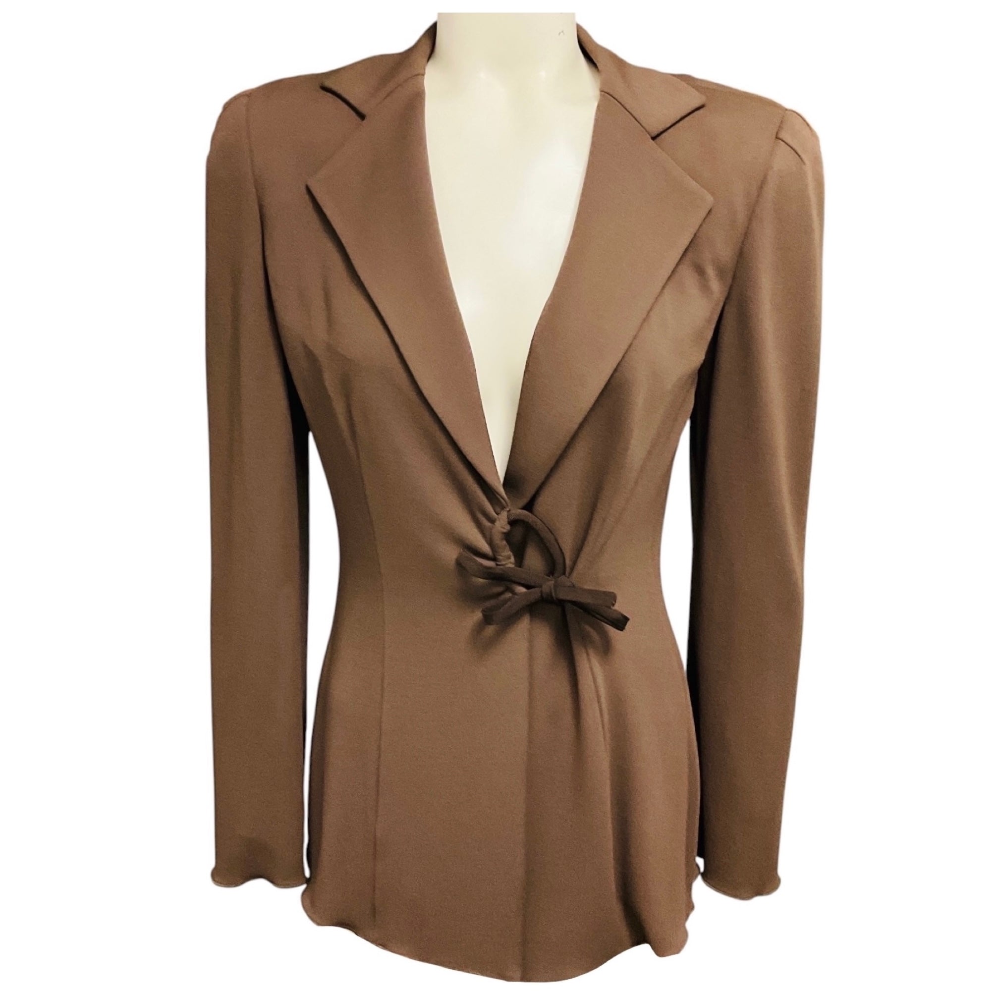 Giorgio Armani Brown Viscose Stretch Blazer Jacket with Ring Closure