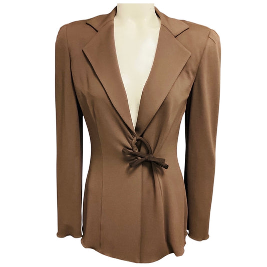 Giorgio Armani Brown Viscose Stretch Blazer Jacket with Ring Closure