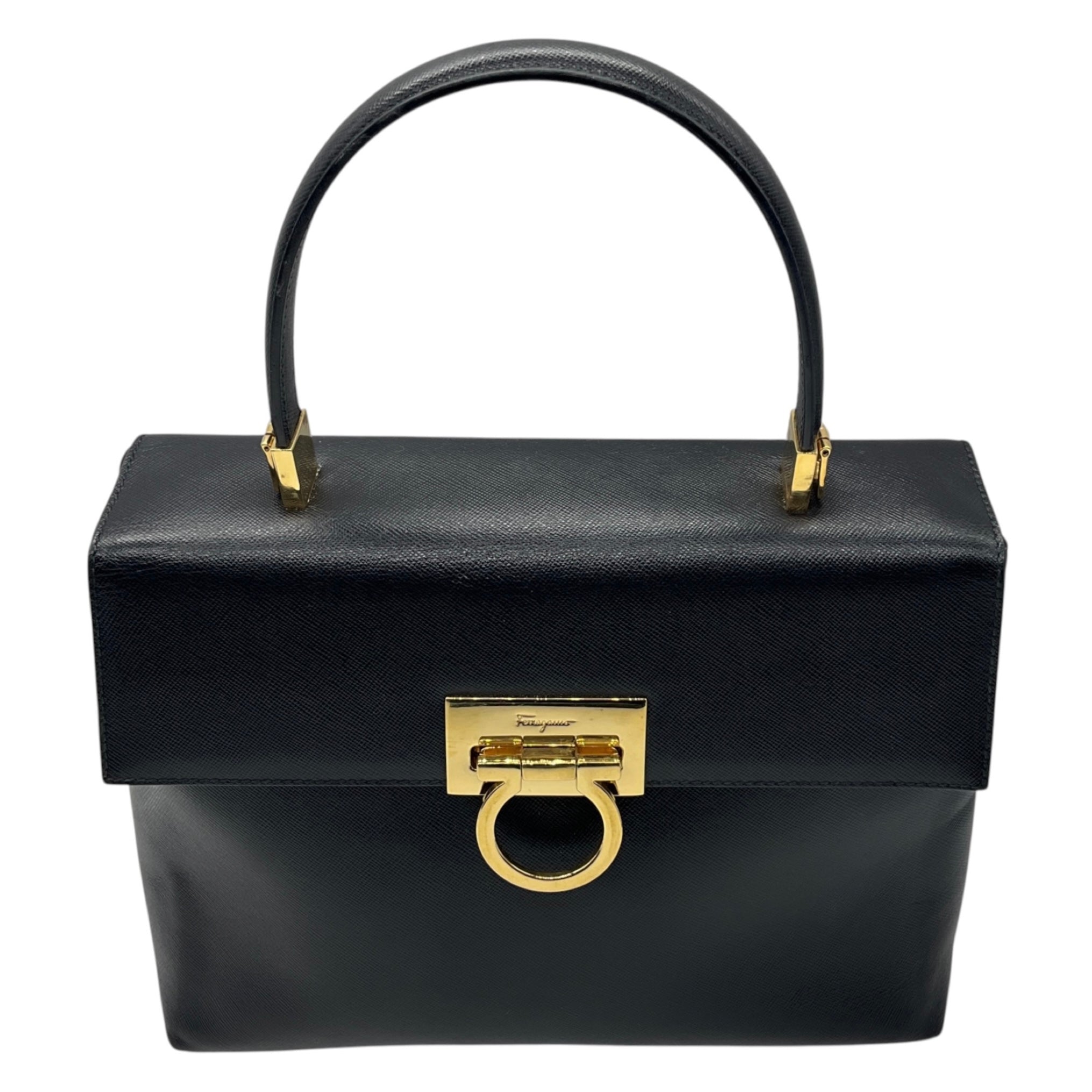 Salvatore Ferragamo Black Leather Gancini Iconic Top Handle Handbag