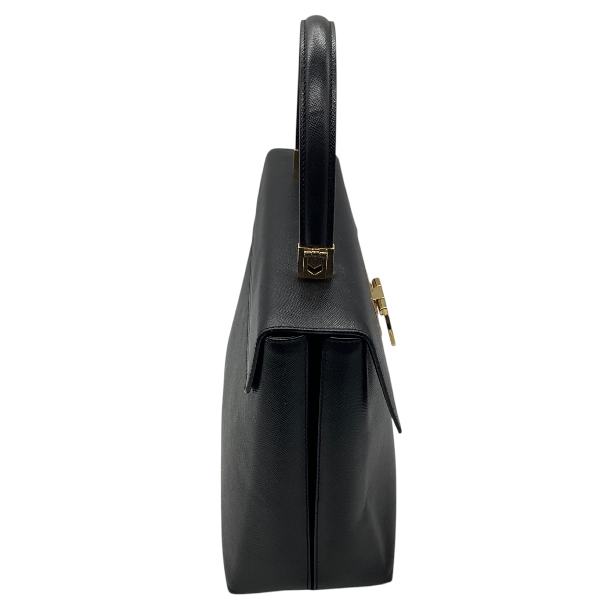 Salvatore Ferragamo Black Leather Gancini Iconic Top Handle Handbag