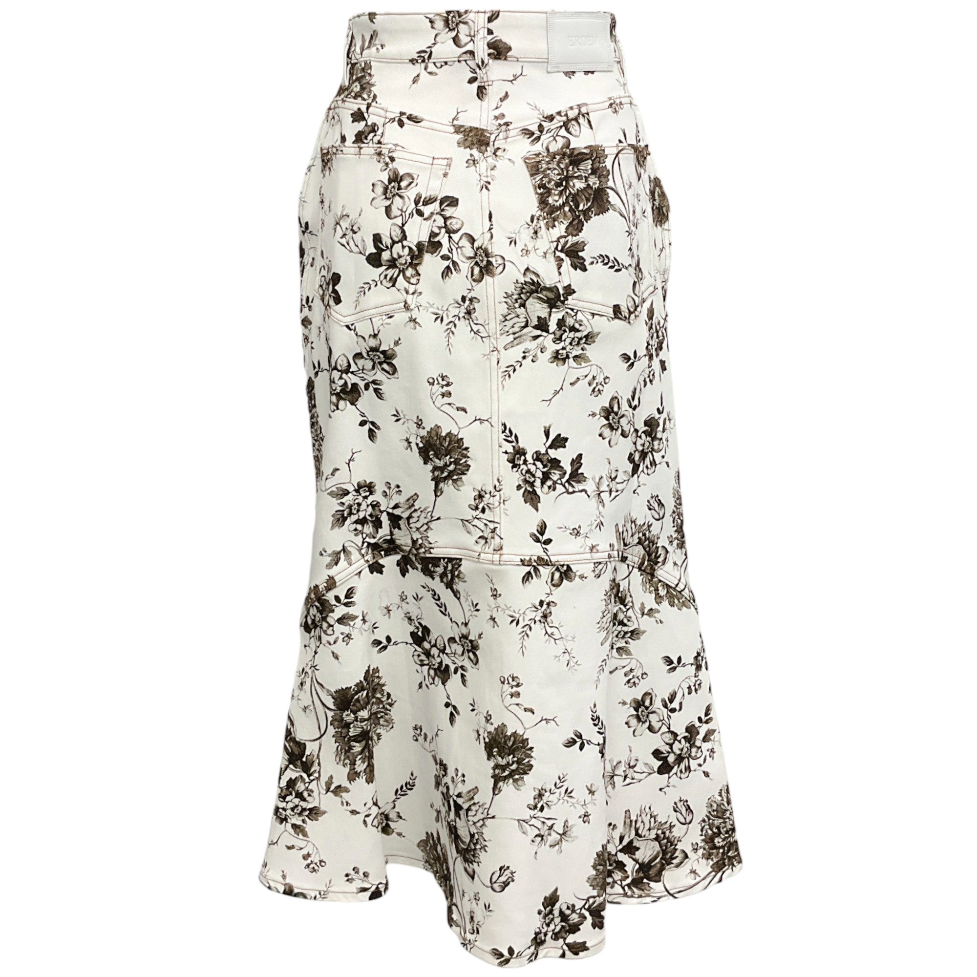 Erdem Brown / White Denim Victorine Midi Pencil Skirt