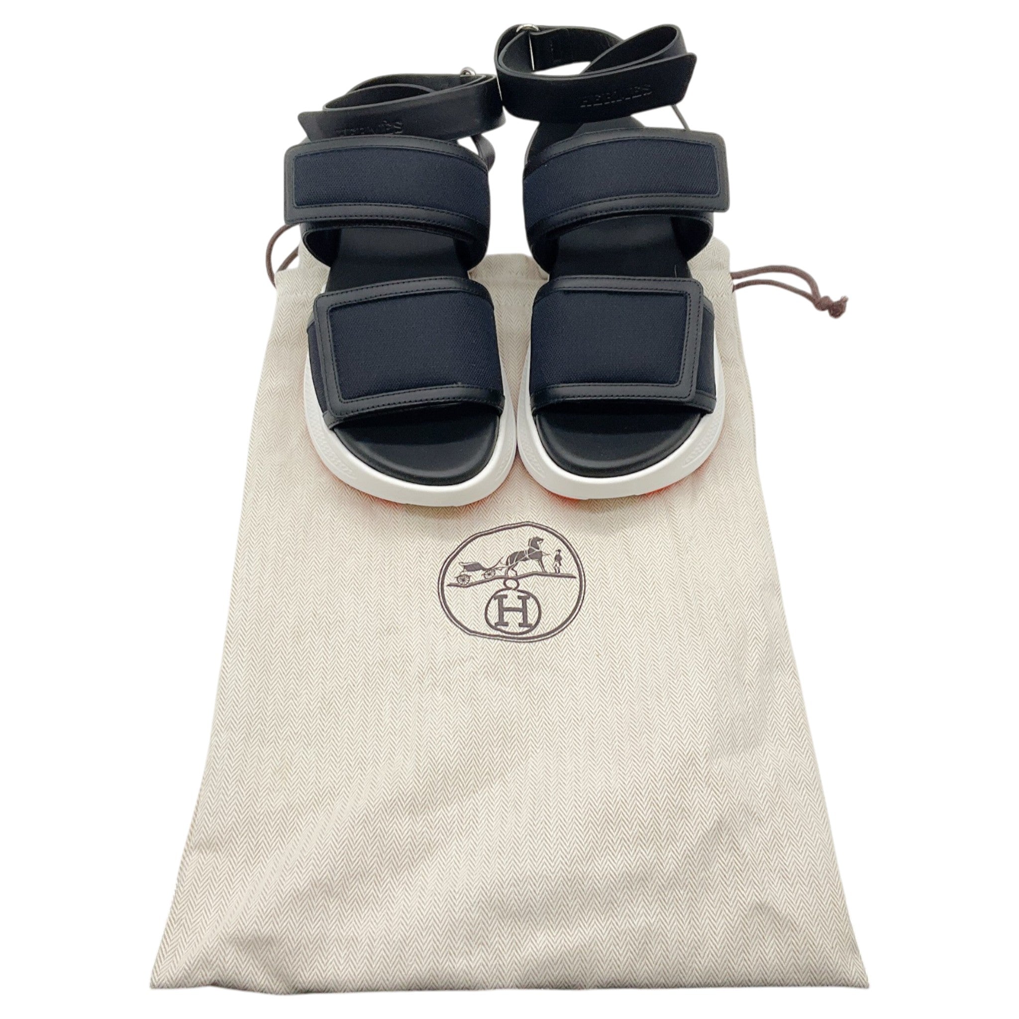 Hermes Black Leather 50mm Greek Two Strap Sandals