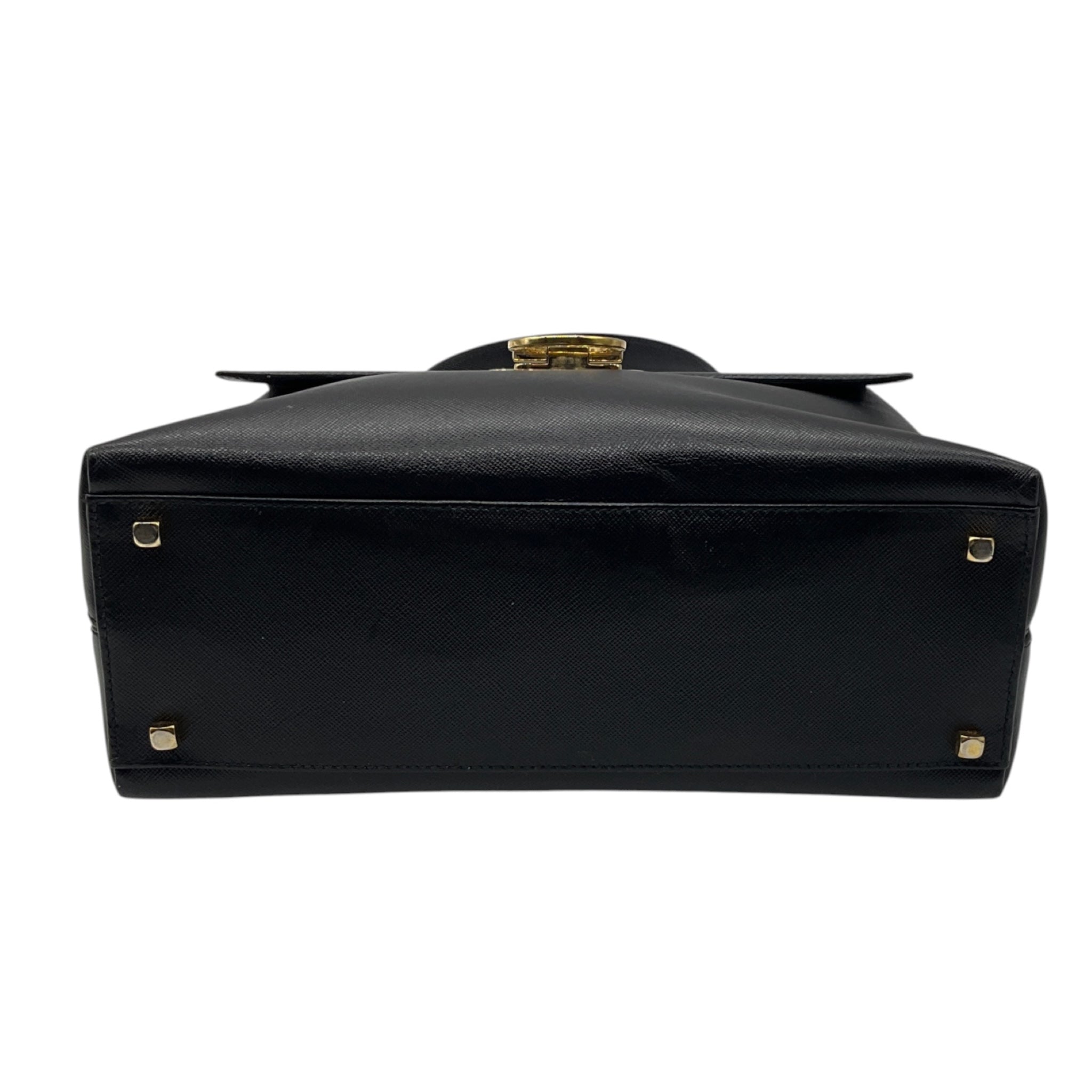 Salvatore Ferragamo Black Leather Gancini Iconic Top Handle Handbag