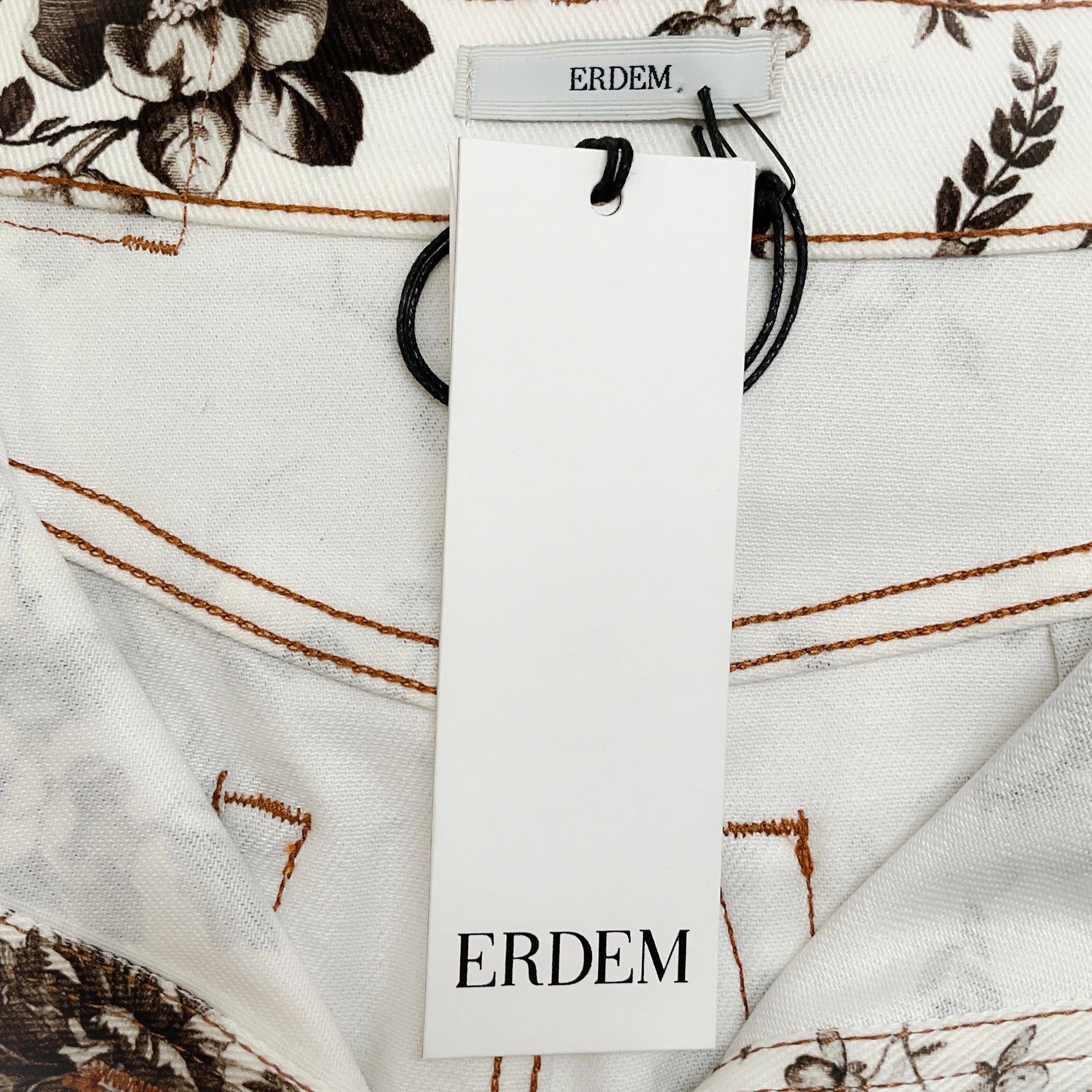 Erdem Brown / White Denim Victorine Midi Pencil Skirt