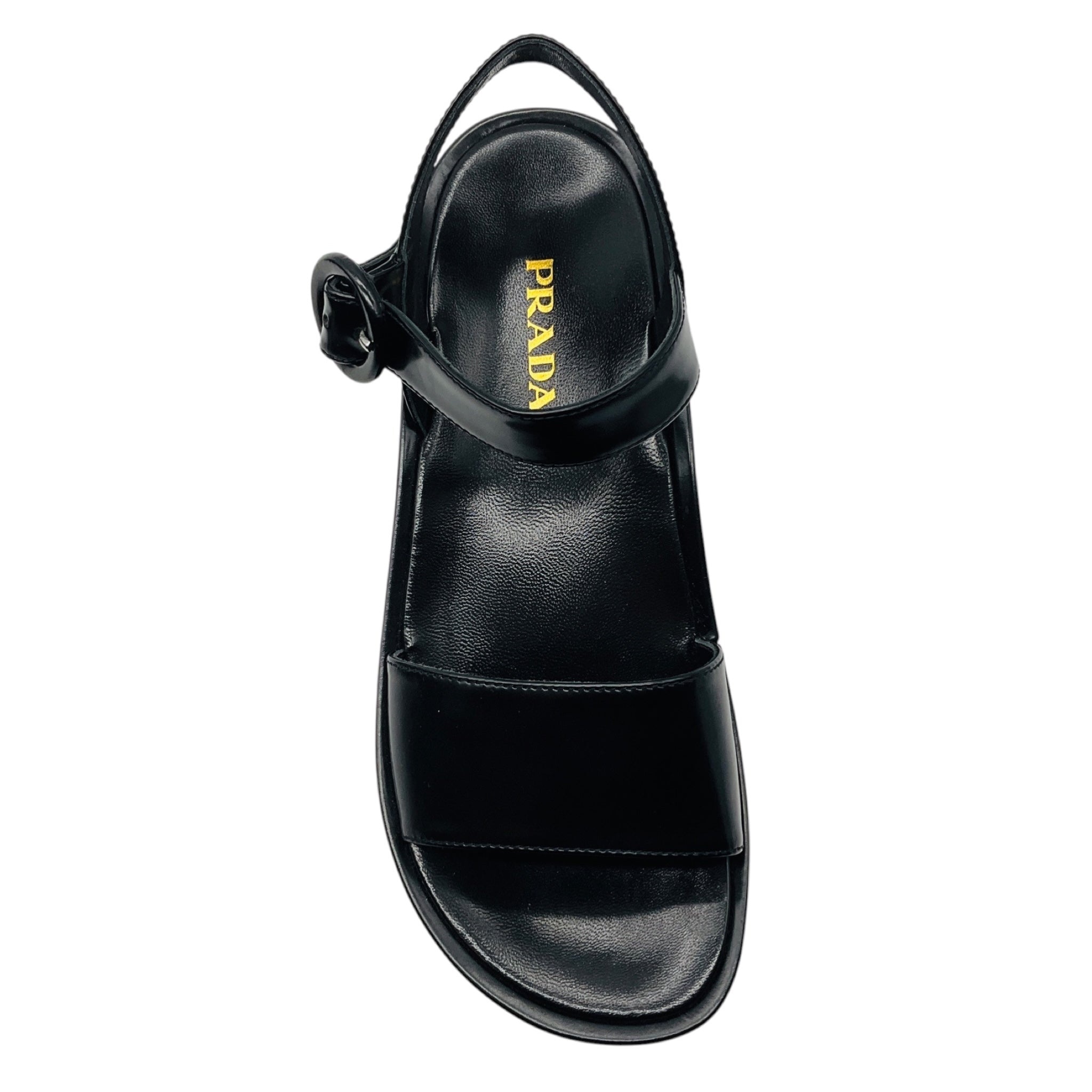 Prada Black / Light Pink Scalloped Sole Ankle Strap Leather Platform Sandals